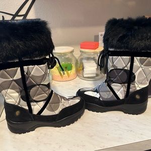 Black, gray and white “Sasha” winter boots